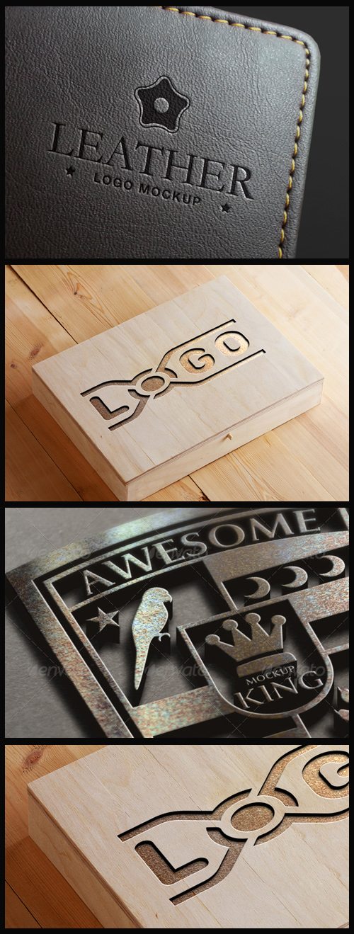 Logo Mock-Ups - Leather, 3D Wood and Metal Logo Logo Mock-Ups - Leather, 3D Wood and Metal Logo