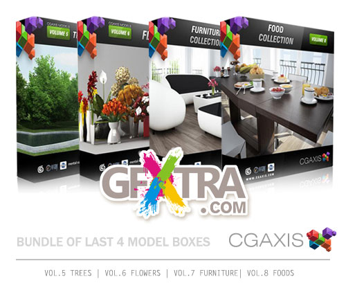 CGAXIS Box Set 2, 4 in 1 - Trees, Flowers, Furniture and Foods