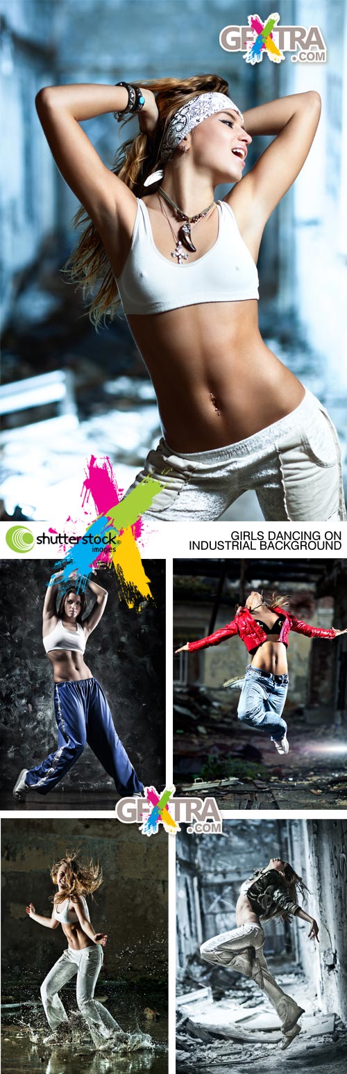 Girls Dancing on Industrial Background 5xJPGs - Shutterstock