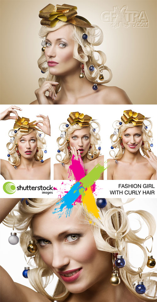 Fashion Girl with Curly Hair 5xJPGs - Shutterstock