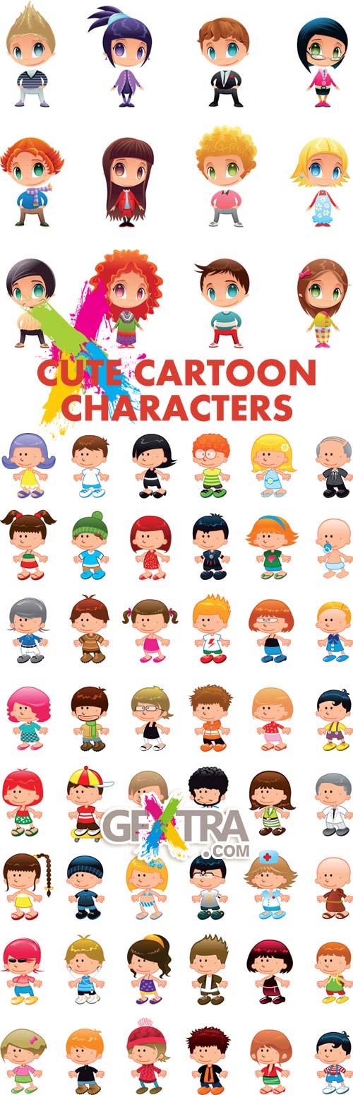 Cute Cartoon Characters, 3xEPS