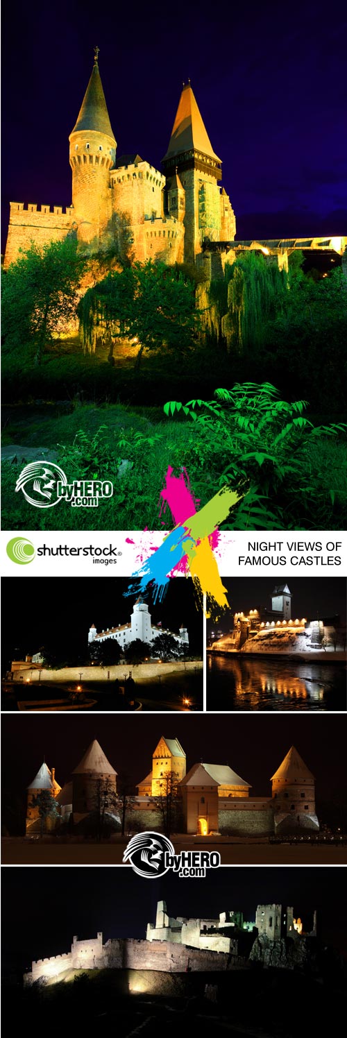 Night Views of Famous Castles 5xJPGs Stock Image SS