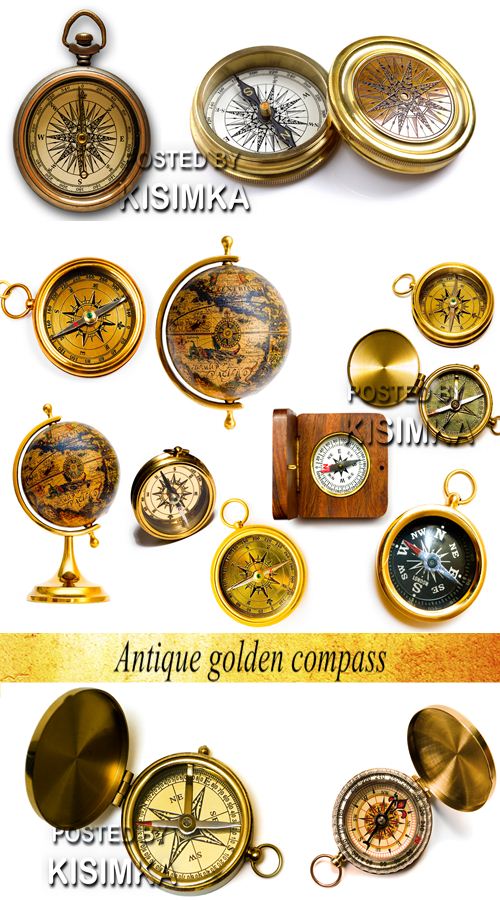 Stock Photo: Antique golden compass