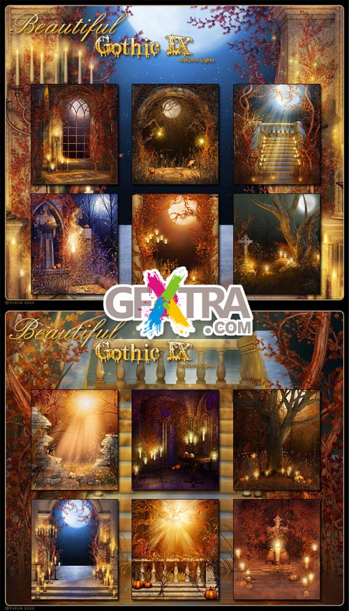 Beautiful Autumn Gothic Backgrounds-9, 12xJPGs
