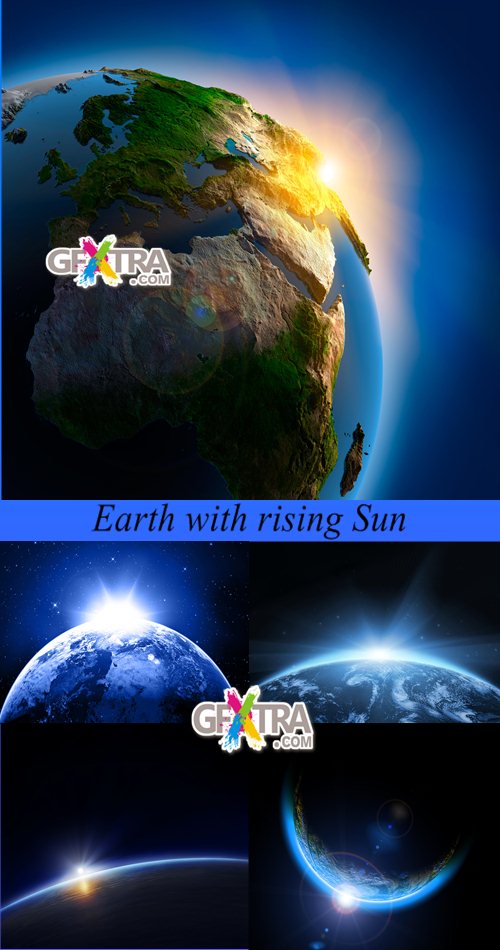 Stock Photo: Earth with rising Sun