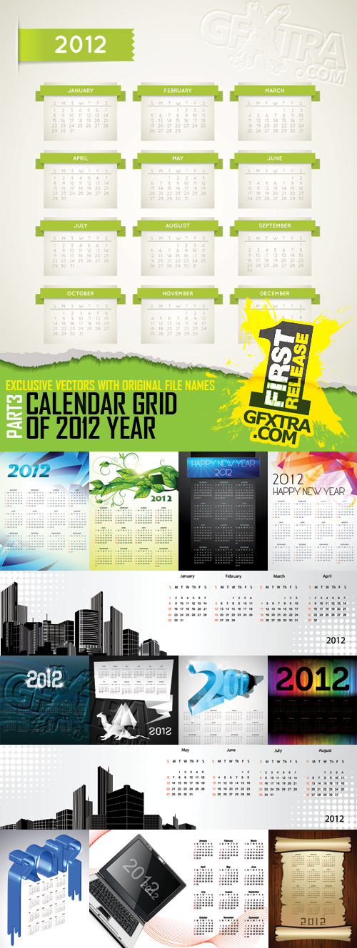 Amazing SS - Calendar Grid of 2012 Year (Part 3), 26xEPS