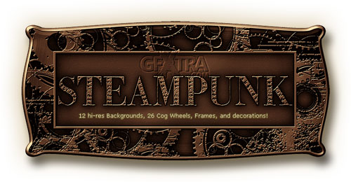 Steampunk HQ Backgrounds and Cog Wheels, Frames and Decorations