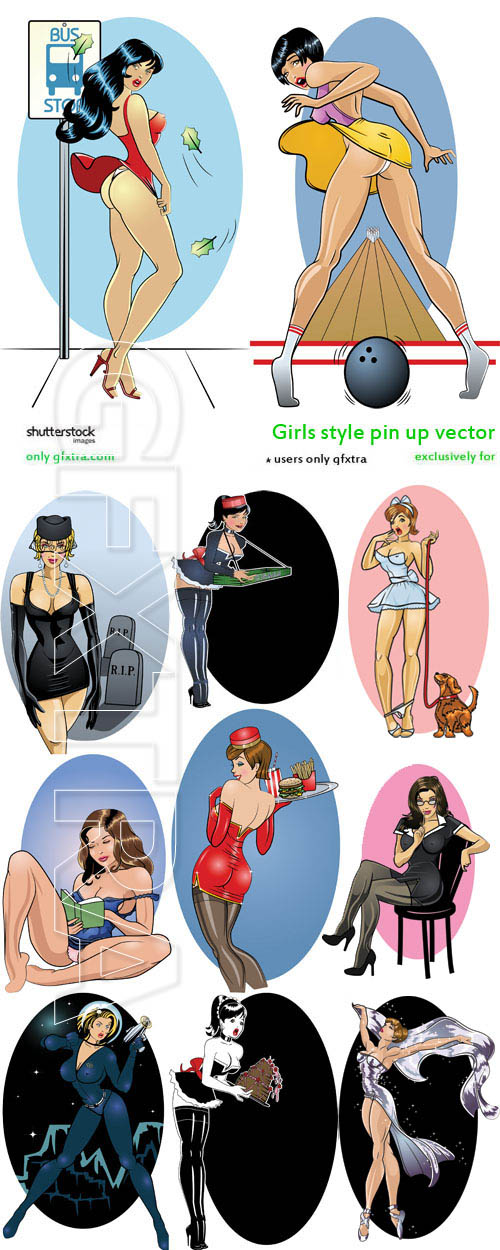 Girls style pin up vector, 17xEPS