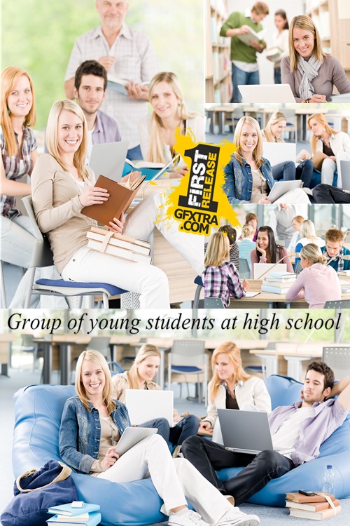 Stock Photo: Group of young students at high school 2