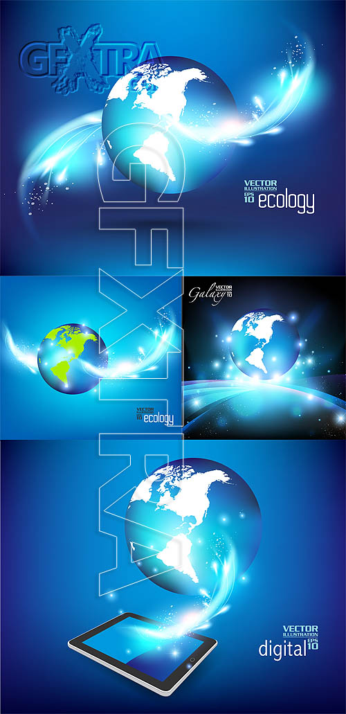 Stock vector: Creative cards with globes