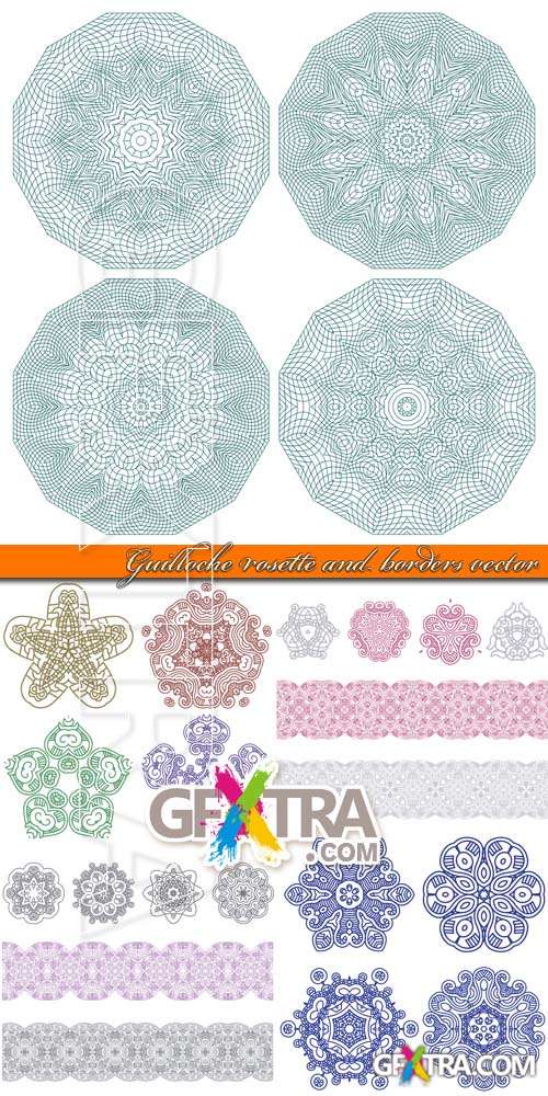 Guilloche rosette and borders vector