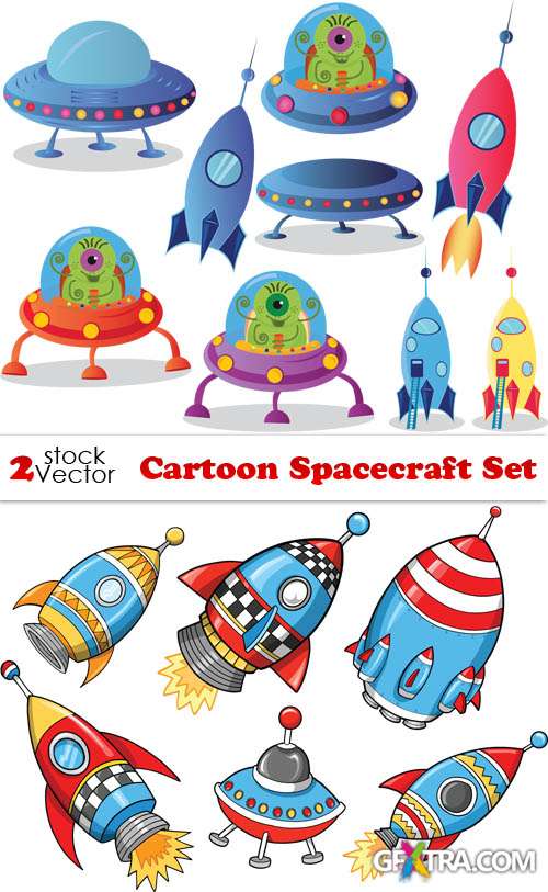 Vectors - Cartoon Spacecraft Set Vectors - Cartoon Spacecraft Set