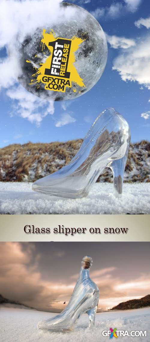 Stock Photo: Glass slipper on snow