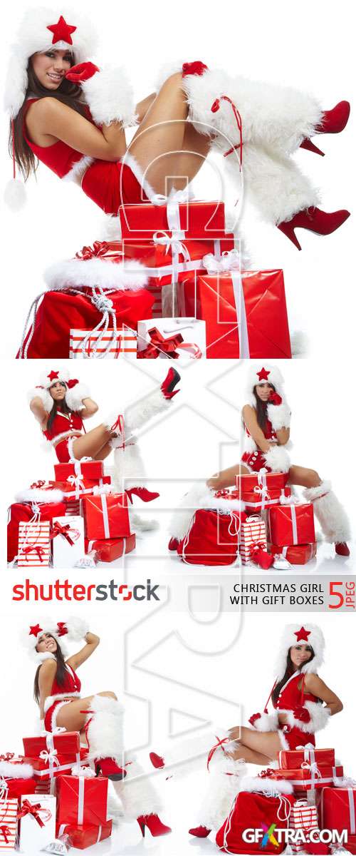 Christmas Girl with Gift Boxes 5xJPGs