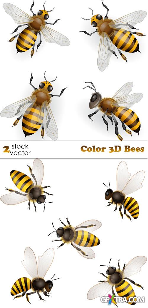 Vectors - Color 3D Bees Vectors - Color 3D Bees