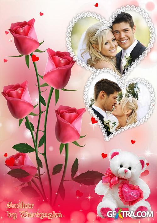 Psd source Valentine's Day + frame for photo - Valentine's Day, beautiful roses, day of in love