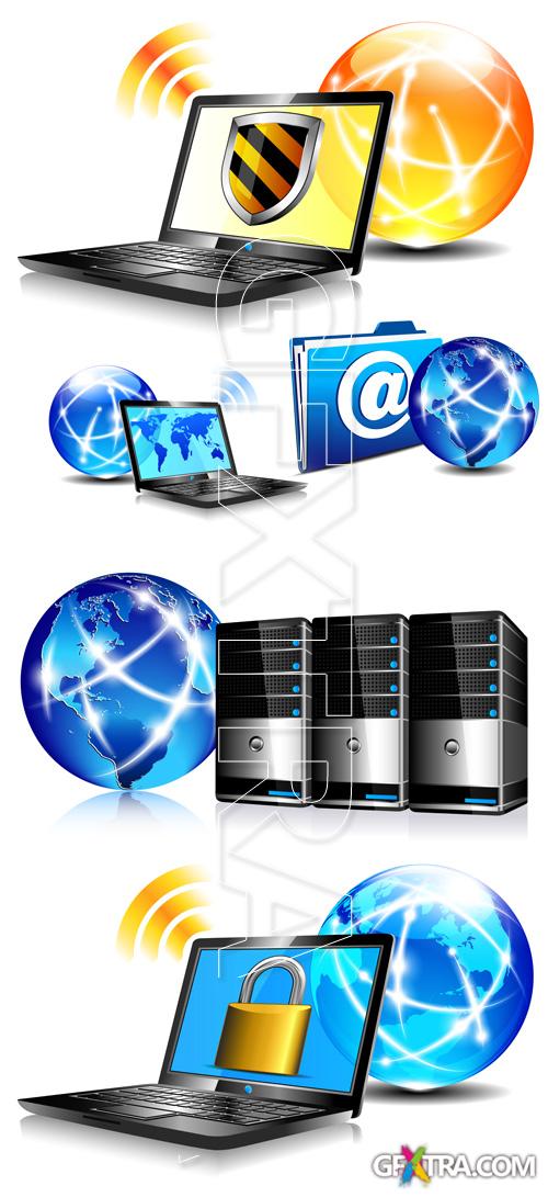 Servers and communication Internet World in vector Servers and communication Internet World in vector