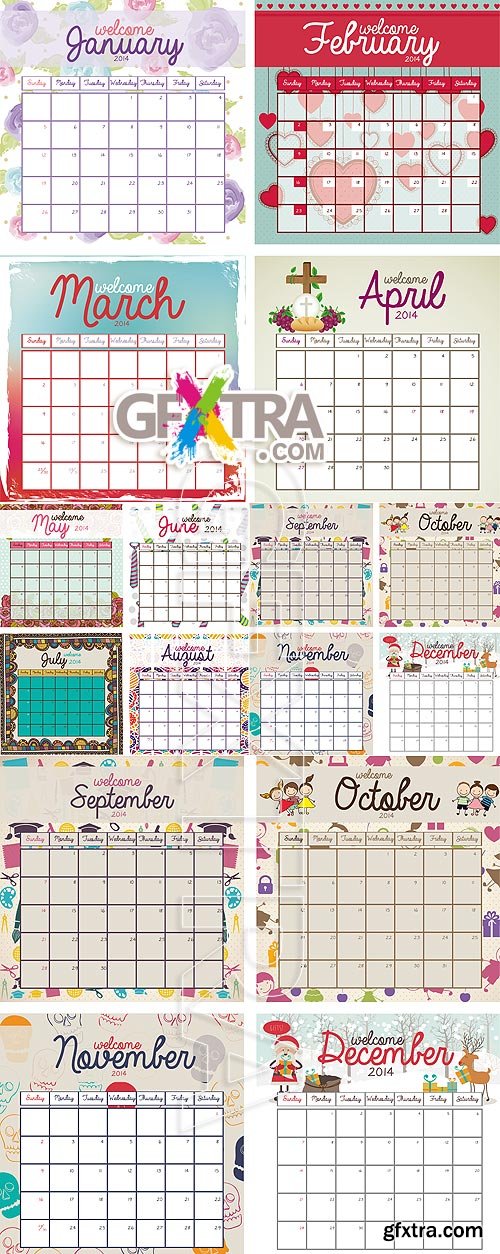 Stock vector - Cute calendar 2014