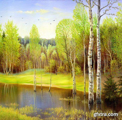 Stock Photo: Beautiful autumn landscape, canvas, oil