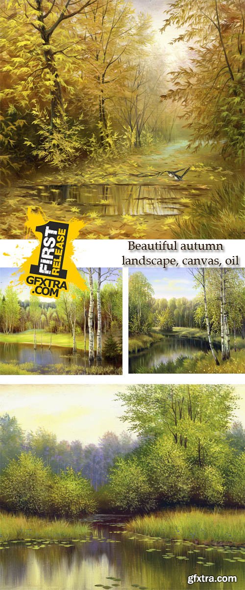 Stock Photo: Beautiful autumn landscape, canvas, oil