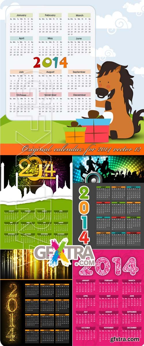 Original calendar for 2014 vector 12