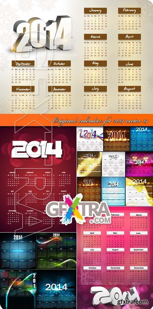 Original calendar for 2014 vector 14