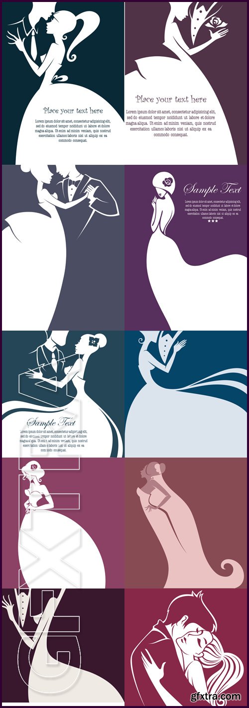 Happy couple, card in elegant style, vector greeting card with image of beautiful bride, bride and groom, wedding card in elegant style- Vektor photo