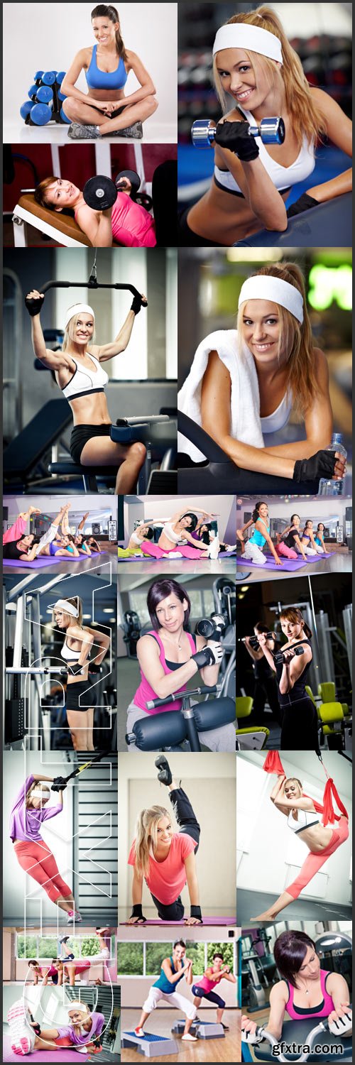 Fitness instructor, gym, aerobics & yoga girls - Stock photo