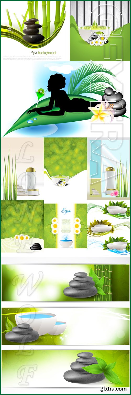 Set of Spa concept, banners with stones and leaves - Vektor photo