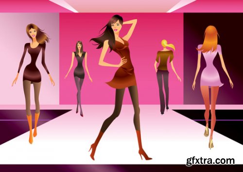Stock: Fashion girls in the mall - vector illustration