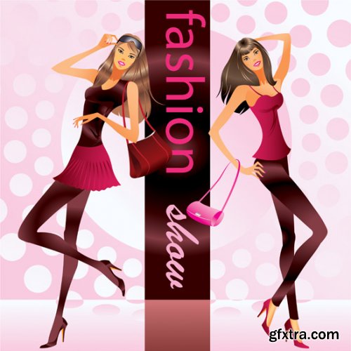 Stock: Fashion girls in the mall - vector illustration