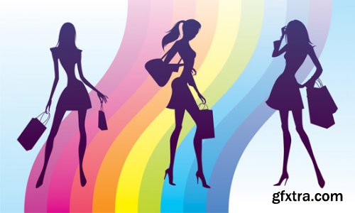 Stock: Fashion girls in the mall - vector illustration