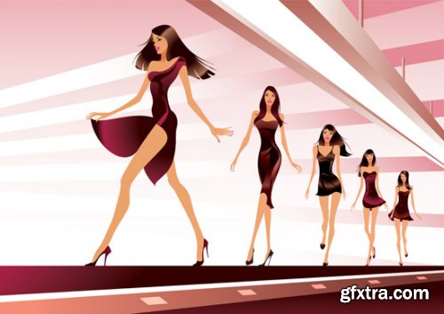 Stock: Fashion girls in the mall - vector illustration
