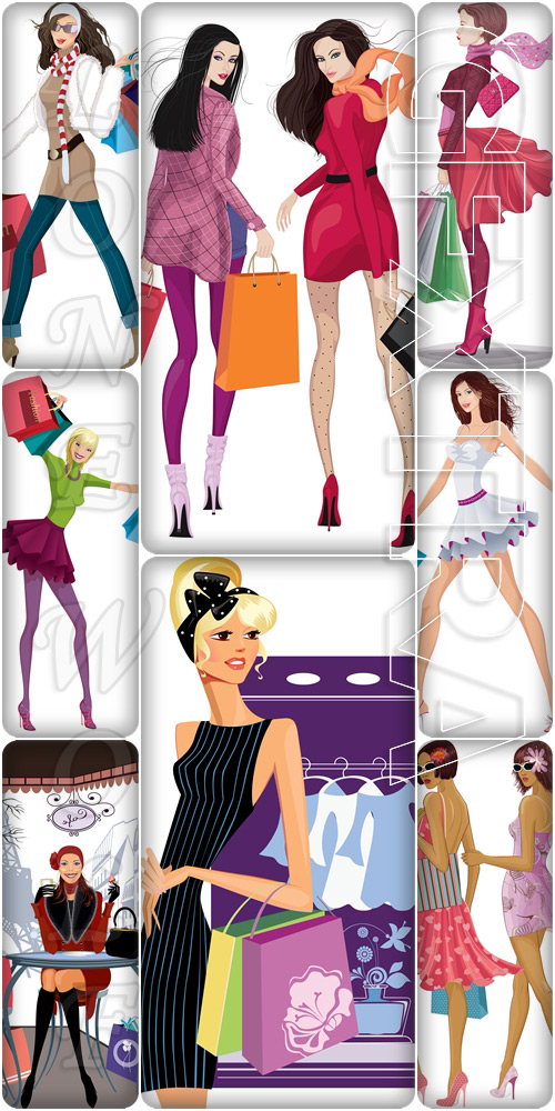 Beautiful young woman with shopping bags, shopping fashion women - Vektor photo