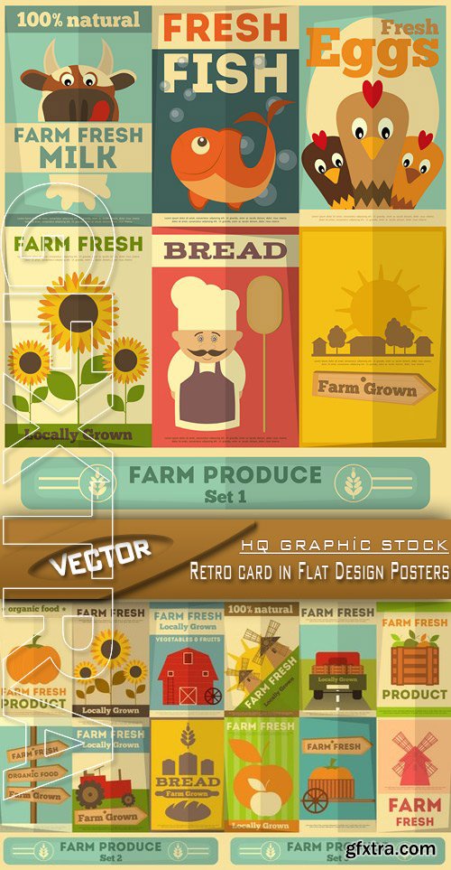 Stock Vector - Retro card in Flat Design Posters