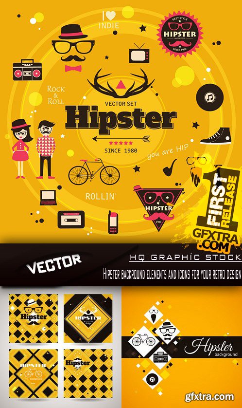 Stock Vector - Hipster backround elements and icons for your retro design