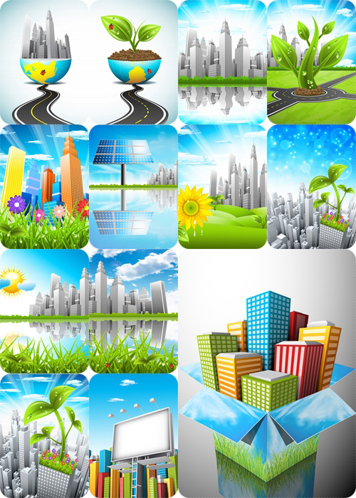 Eco concept, city and nature, landscape, roads - Vektor photo