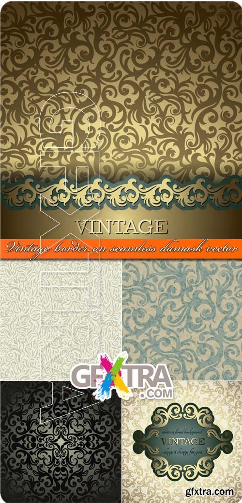 Vintage border on seamless damask vector