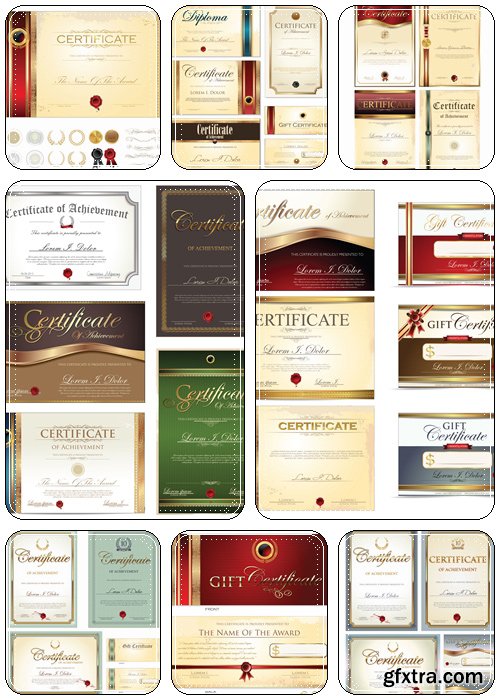 Collection of certificate template, Red and gold Gift certificate - Vektor photo