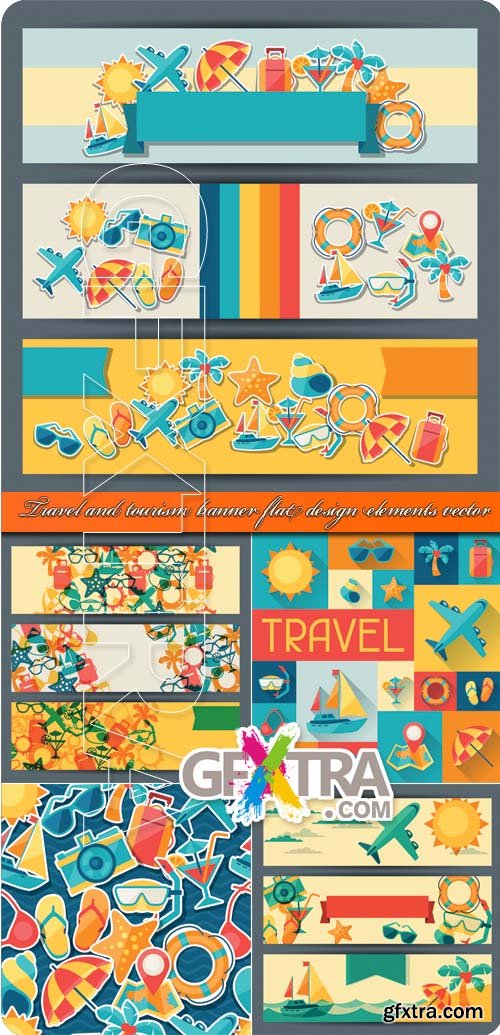 Travel and tourism banner flat design elements vector