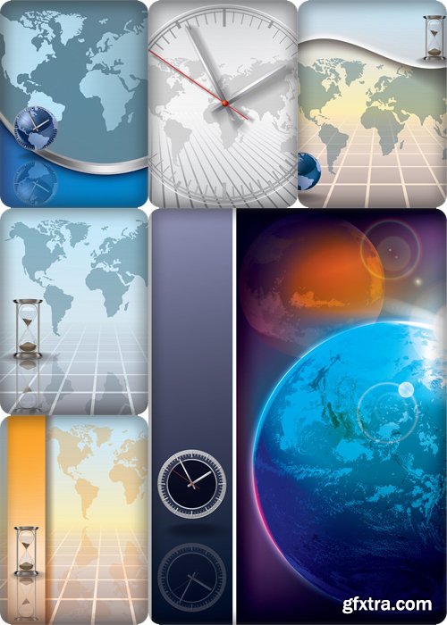 Abstract background of earth and time, with earth map and clock - Vektor photo