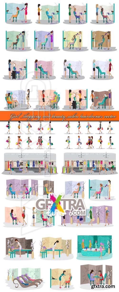 Girl shopping and beauty salon hairdresser vector