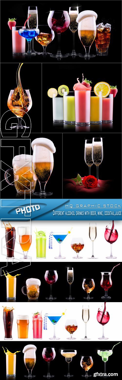 Stock Photo - Different alcohol drinks with beer, wine, cocktail,juice