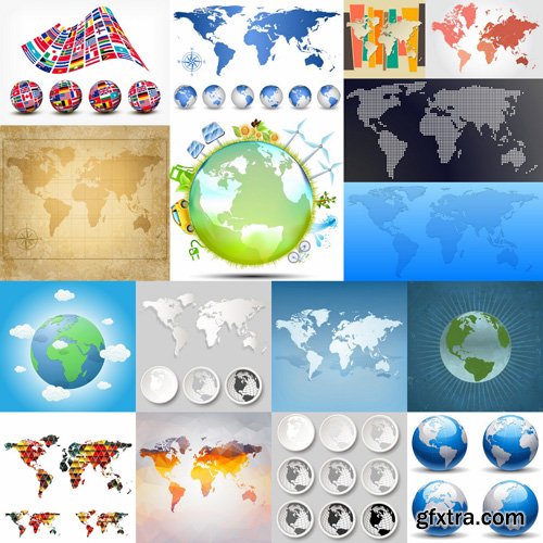 Globe And Map #2 - 25 Vector