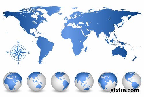 Globe And Map #2 - 25 Vector