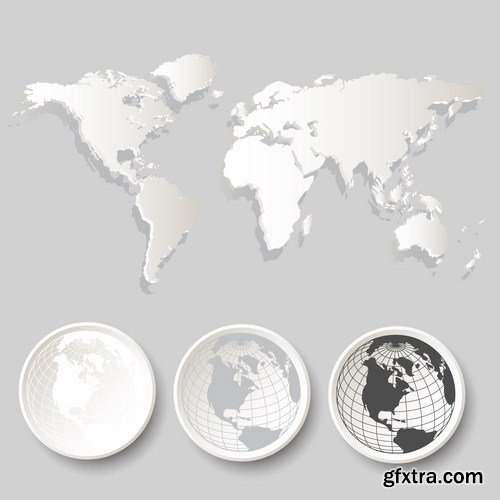 Globe And Map #2 - 25 Vector