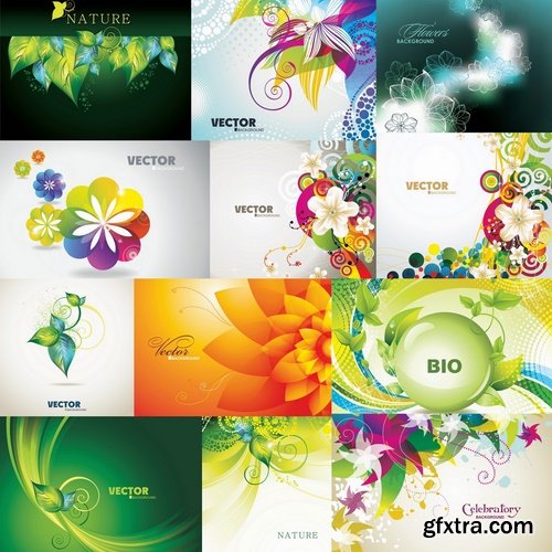 Flowers and leaves background - 25 EPS