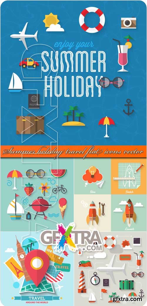 Summer holiday travel flat icons vector