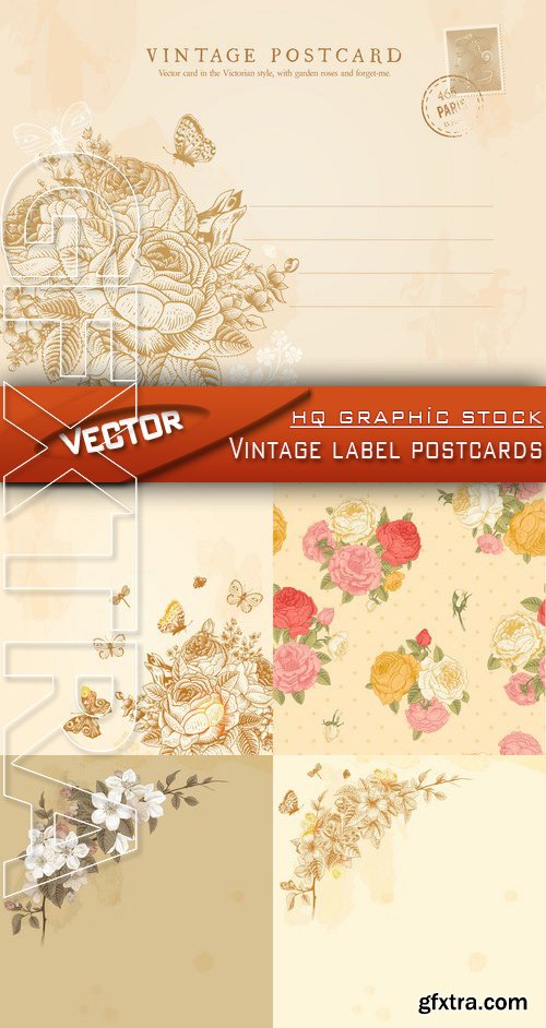 Stock Vector - Vintage label postcards