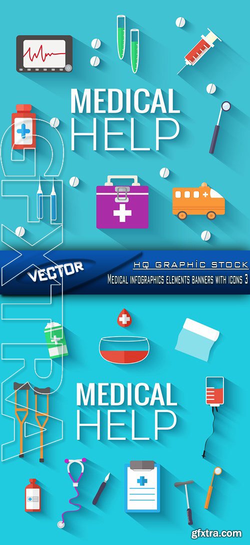 Stock Vector - Medical infographics elements banners with icons 3